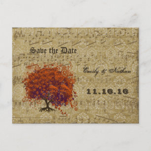 Postal De Anuncios Árbol de hojas del corazón de coral oscuro Guardar