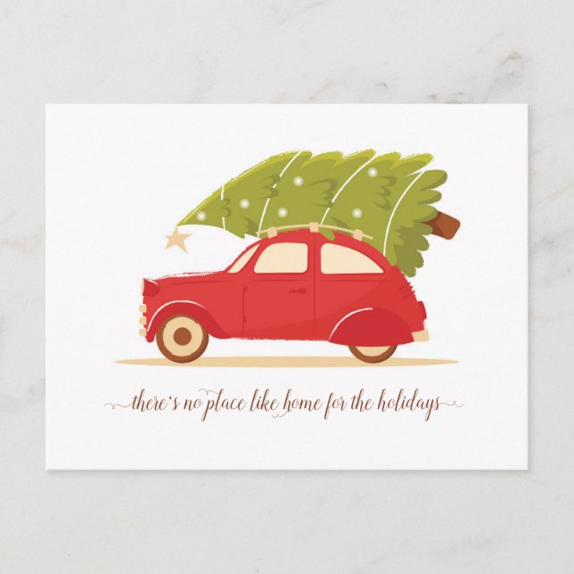 Postal De Anuncios Árbol de Navidad del coche rojo Nueva dirección va (Anverso)