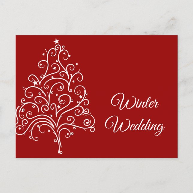 Postal De Anuncios Árbol de Navidad Rojo Boda de Invierno Guardar la  (Anverso)