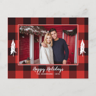 Postal De Anuncios Árbol de navidad rojo y negro rústico de la