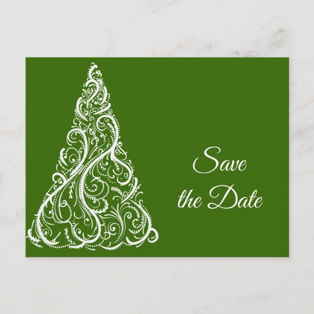Postal De Anuncios Árbol de Navidad Verde Boda de Invierno Save the D (Anverso)