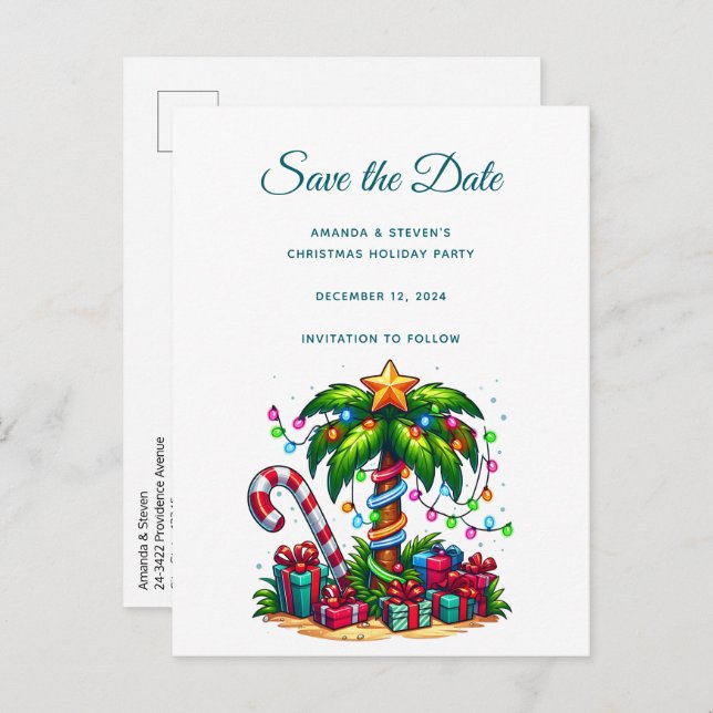 Postal De Anuncios Árbol de palmas de Navidades tropicales (Anverso / Reverso)