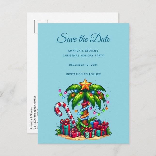 Postal De Anuncios Árbol de palmas de Navidades tropicales (Anverso / Reverso)