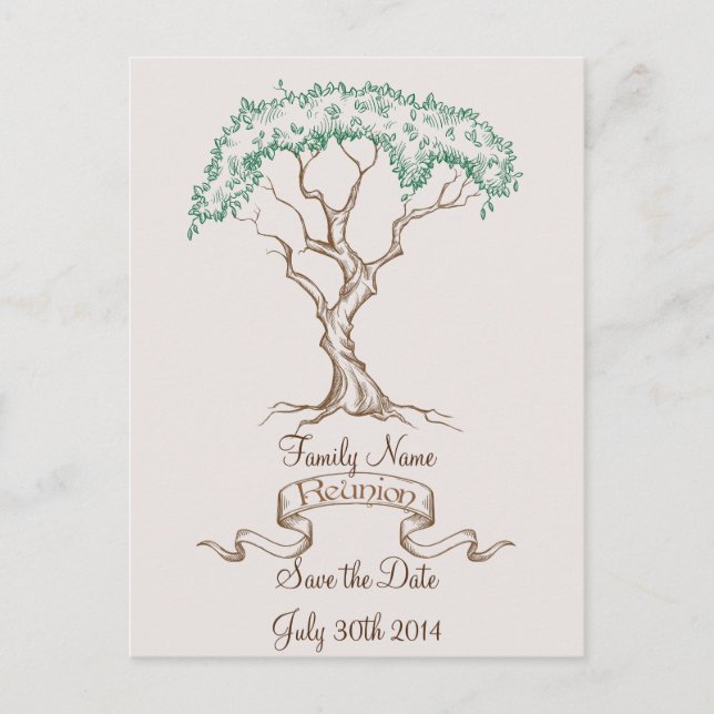 Postal De Anuncios Árbol de Reunión Familiar Guarde la Fecha (Anverso)