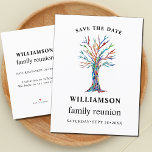 Postal De Anuncios Árbol familiar de la Reunión Familiar Guardar la f<br><div class="desc">Esta sencilla y elegante Reunión familiar Save The Date está decorada con un colorido árbol familiar de mosaicos. Personalizable fácil. Utilice la Herramienta de diseño para cambiar el tamaño, estilo o color del texto. Porque creamos nuestra obra de arte no encontrarás esta imagen exacta de otros diseñadores. Original Mosaico ©...</div>