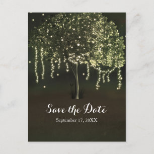 Postal De Anuncios Árbol iluminado musgoso rústico para boda Save The