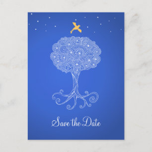 Postal De Anuncios Árbol ordenado de la vida Azul Guardar la fecha