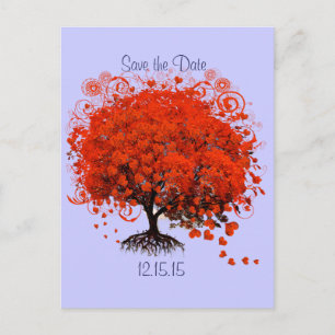 Postal De Anuncios Árbol Rojo Ahorro de Fecha de Boda
