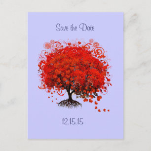 Postal De Anuncios Árbol rojo en la boda perwinkle Guardar la fecha