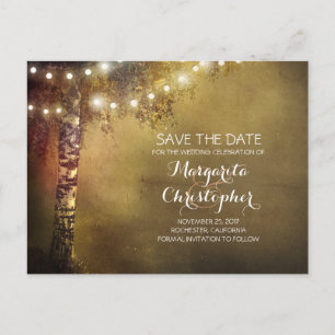 Postal De Anuncios árbol rústico de abedul y luces salvan la fecha
