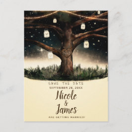 Postal De Anuncios Árbol Rústico Nocturno con Luces y Frascos Guarden