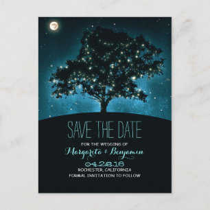 Postal De Anuncios Árbol Rústico Y Cadena De Luces Guardan La Fecha
