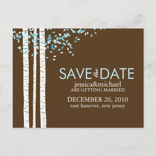 Postal De Anuncios Árboles Birch Salven al Boda de fechas (Anverso)