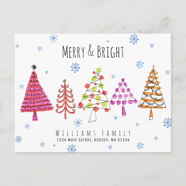 Postal De Anuncios Árboles de Navidad modernos alegremente brillantes (Anverso)