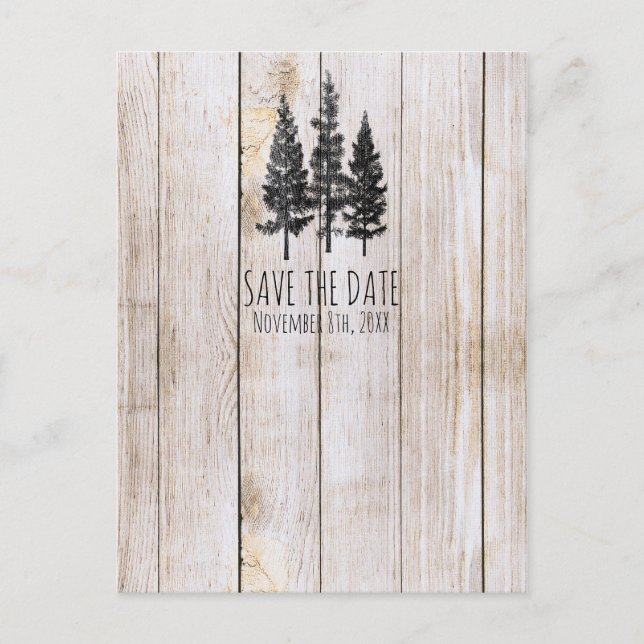 Postal De Anuncios Árboles de Pino Rústicos de Madera Campestre Salva (Anverso)