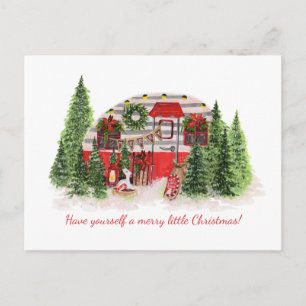 Postal De Anuncios Árboles navideños de campanario rojo decorados de 