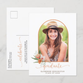 Postal De Anuncios Arco Boho Floral de Melocotón Foto Fiesta de Gradu