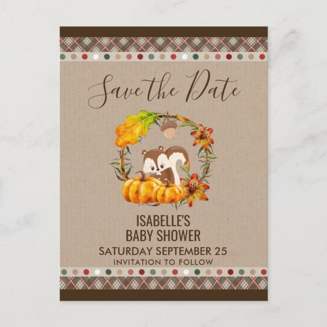 Postal De Anuncios Ardilla y Calabazas Otoño Rústico (Anverso)