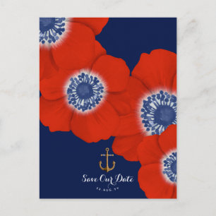 Postal De Anuncios Armada Náutica Anémona Roja + Ancla Guardar la Fec