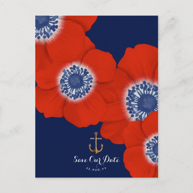 Postal De Anuncios Armada Náutica Anémona Roja + Ancla Guardar la Fec (Anverso)
