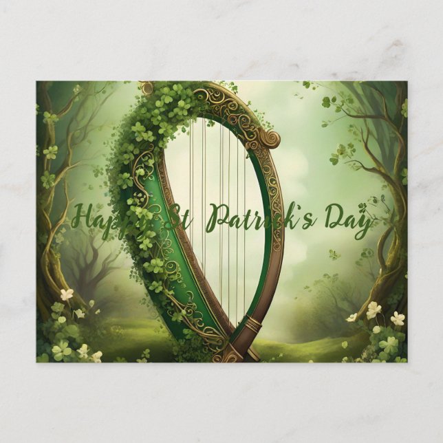 Postal De Anuncios Arpa celta personalizable del día de San Patricio  (Anverso)