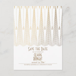 Postal De Anuncios Art Deco Blanco y Dorado Vintage Save the Date
