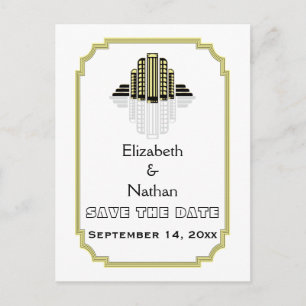 Postal De Anuncios Art Deco negro amarillobodas Save the Date