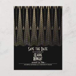 Postal De Anuncios Art Deco Negro y Dorado Vintage Guardar la Fecha