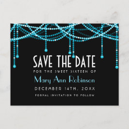 Postal De Anuncios Art Deco Sweet 16 Save The Date String Light Turqu