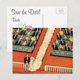 Postal De Anuncios Arte Deco de Boda Vintage Recién Casados Ahorra la