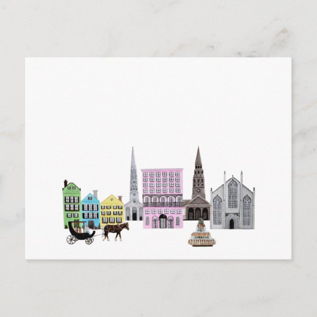 Postal De Anuncios Arte del paisaje urbano de la ciudad de Charleston (Anverso)