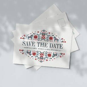 Postal De Anuncios Arte folclórico escandinavo BODA GUARDAR LA FECH