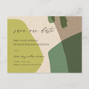 POSTAL DE ANUNCIOS ARTÍSTICO MODERNO ABSTRACTO VERDE KRAFT SAVE FECHA