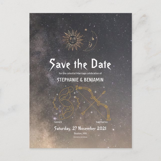 Postal De Anuncios Astrología Celeste Géminis Sagitario Signo Estelar (Anverso)