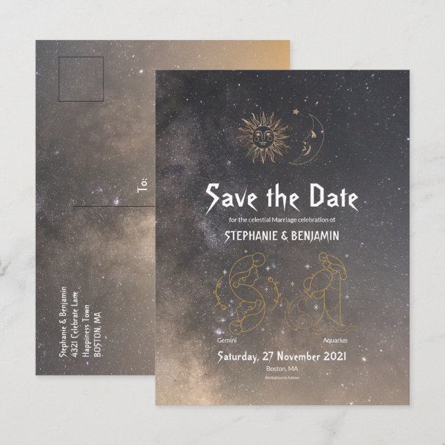 Postal De Anuncios Astrología Celeste Signo Estelar Géminis Acuario (Anverso / Reverso)