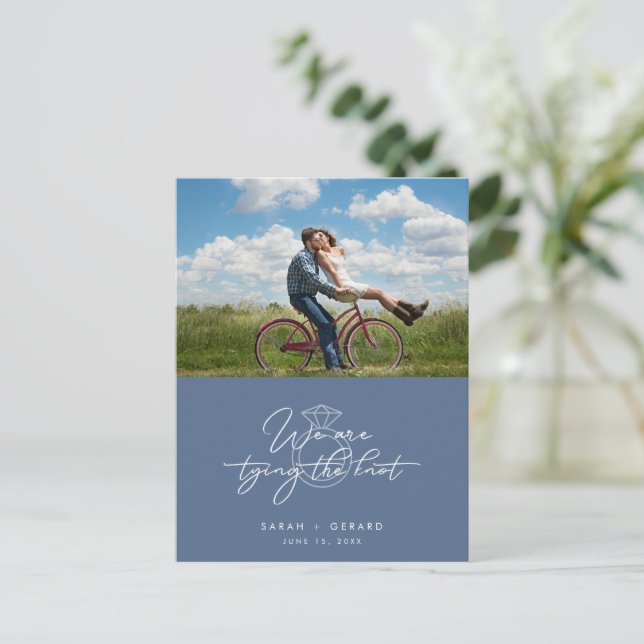 Postal De Anuncios Atando el Nudo Foto Presupuesto de Boda Guardar la (Anverso de pie)