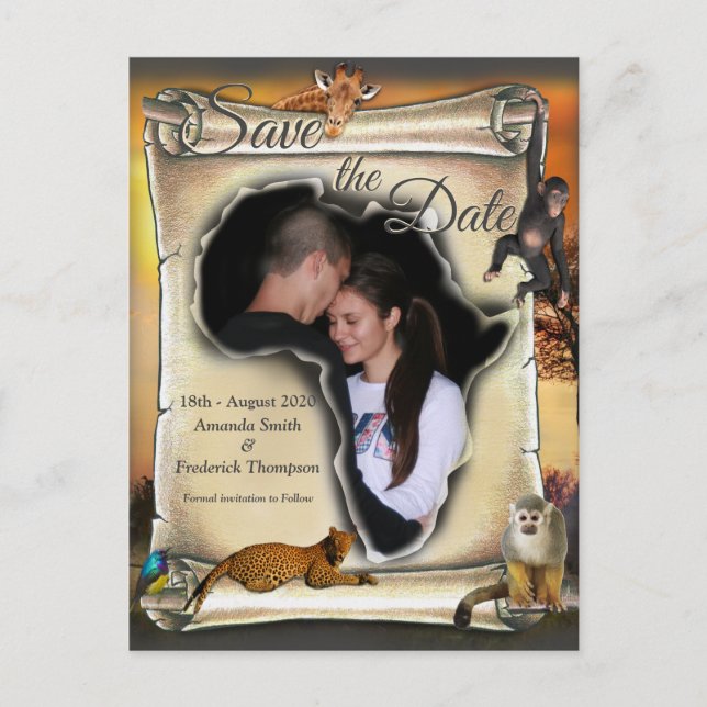 Postal De Anuncios Atardecer de Safari africano salva la fecha (Anverso)