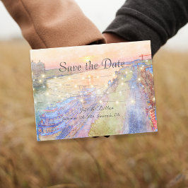 Postal De Anuncios Atardecer en el río Savannah Acuarela Boda