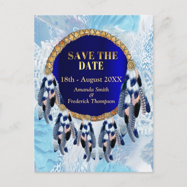 Postal De Anuncios Atrapasueños Azul Exótico Save the Dates (Anverso)
