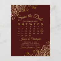 Auburn Brown Gold Wedding Save the Date Calendar
