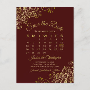 Postal De Anuncios Auburn Brown Gold Wedding Save the Date Calendar