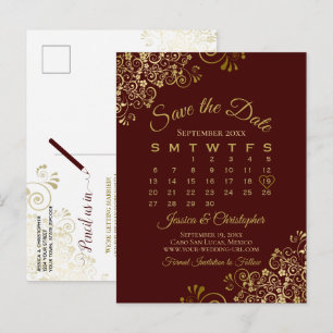 Postal De Anuncios Auburn Brown Gold Wedding Save the Date Calendar