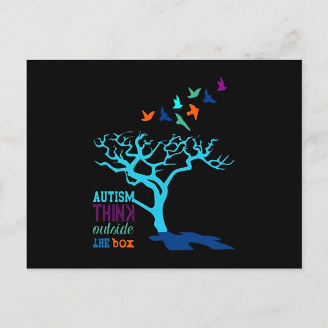 Postal De Anuncios Autismo Piensa Fuera de la Caja Cinta de Concienci (Anverso)