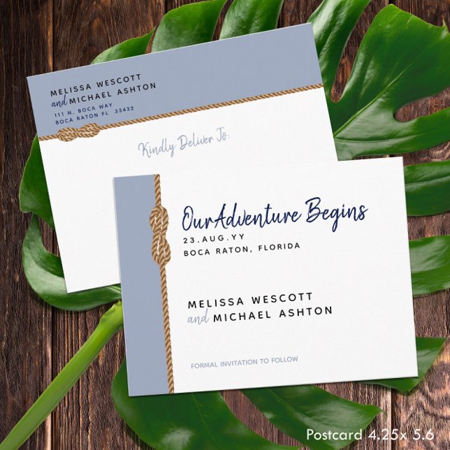 Postal De Anuncios Aventura con Presupuesto ⚓️ Comienza Salvaguarda l (Budget ⚓️ Adventure Begins Nautical Save The Date Announcement Postcard
)