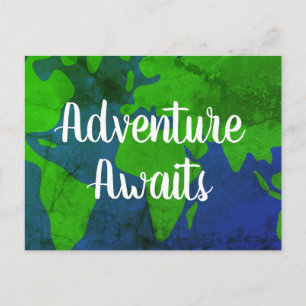 Postal De Anuncios Aventura Espera nueva dirección mapa mundial en mo