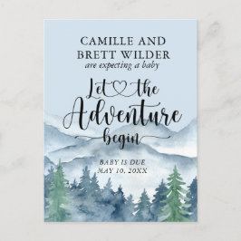 Postal De Anuncios Aventura Forestal Montañas Azul Bebé Embarazo