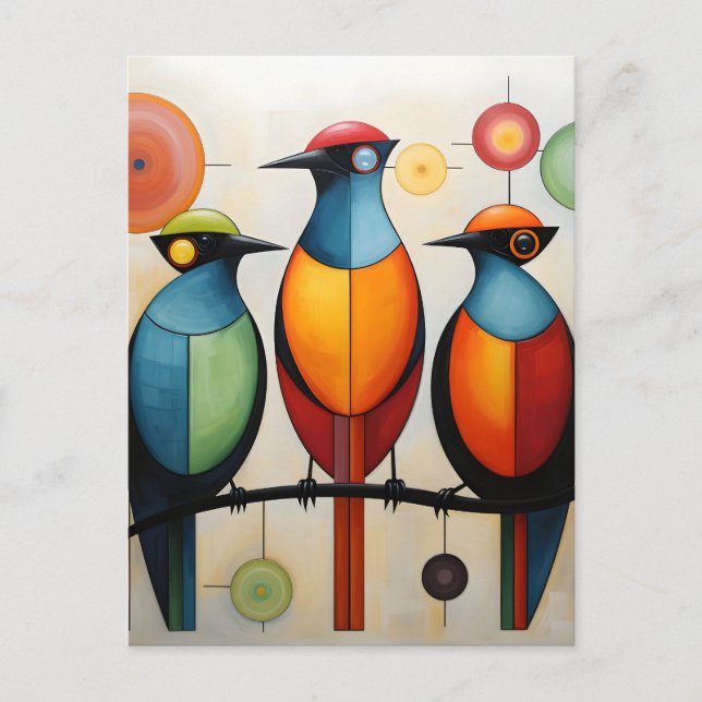 Postal De Anuncios Aves Geométricas Abstractas Maravillas (Anverso)