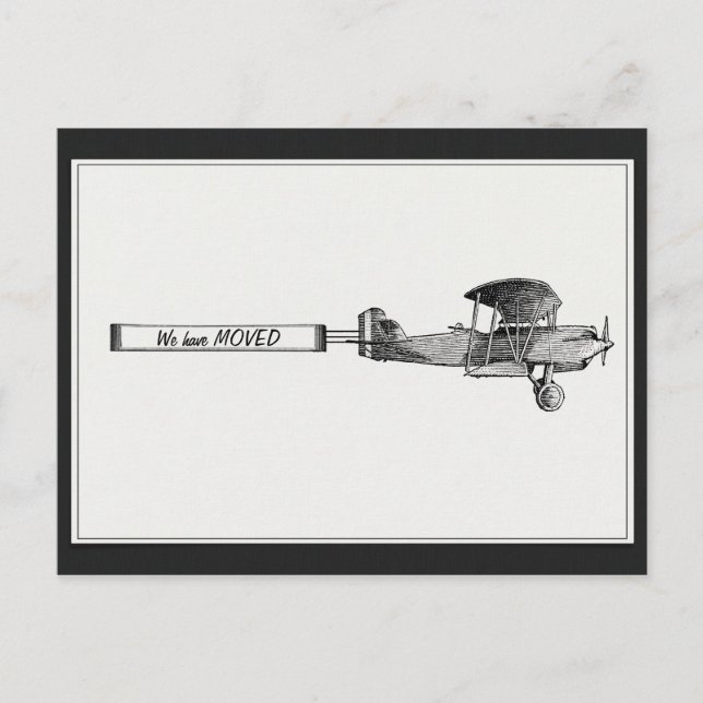 Postal De Anuncios Avión Antiguo Nos hemos MUDADO (Anverso)