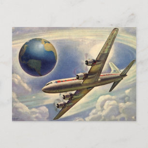 Postal De Anuncios Avión de época alrededor de la Tierra, cambio de d