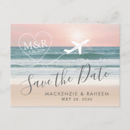 Postal De Anuncios Avión del corazón de la boda de la playa salva la 